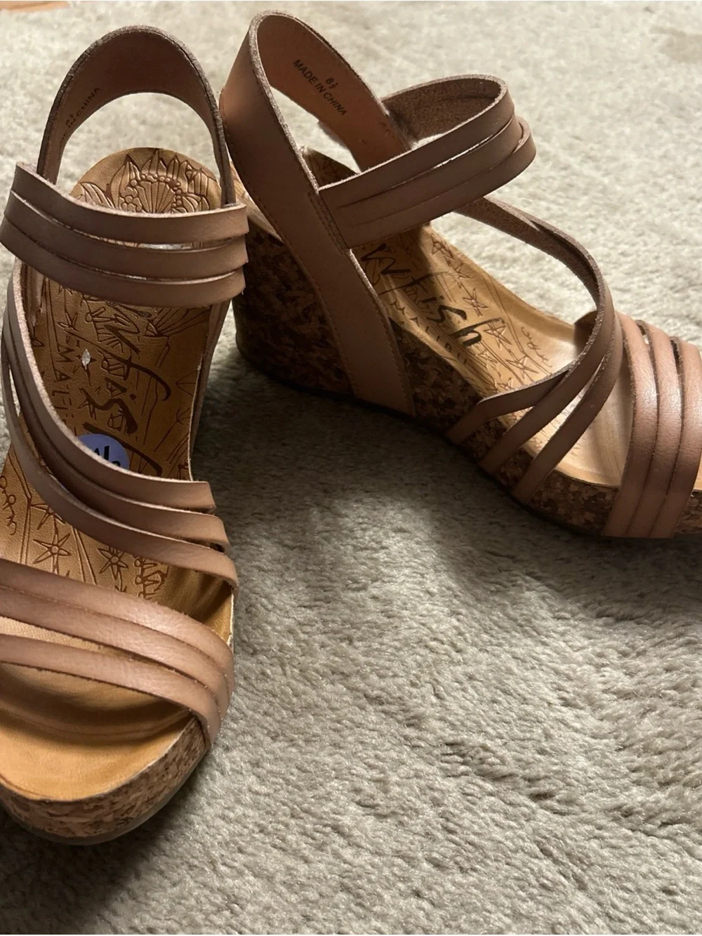Nude Blowfish Malibu Helm Women’s Strappy cork Wedge Sandal with Velcro Closure